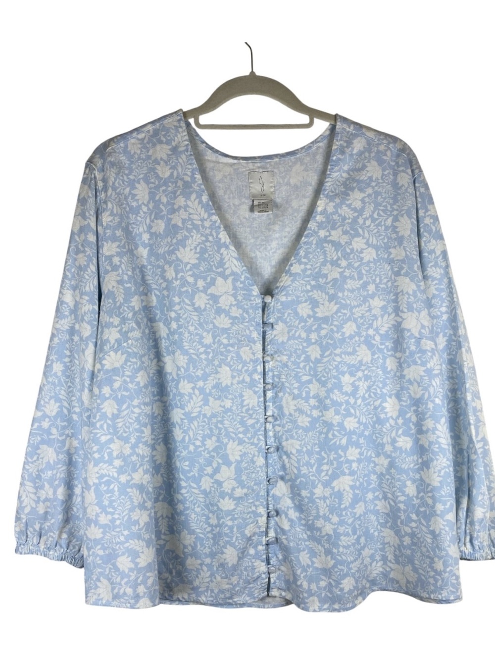 JOIE Split Neck Button Front Linen Blend Blouse Balloon Sleeves Ditsy Print‎ 2X